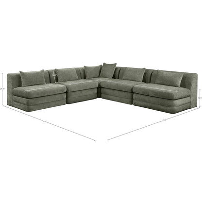 Stellar 114" Green Chenille Fabric Upholstered 5Pc. Modular Sectional