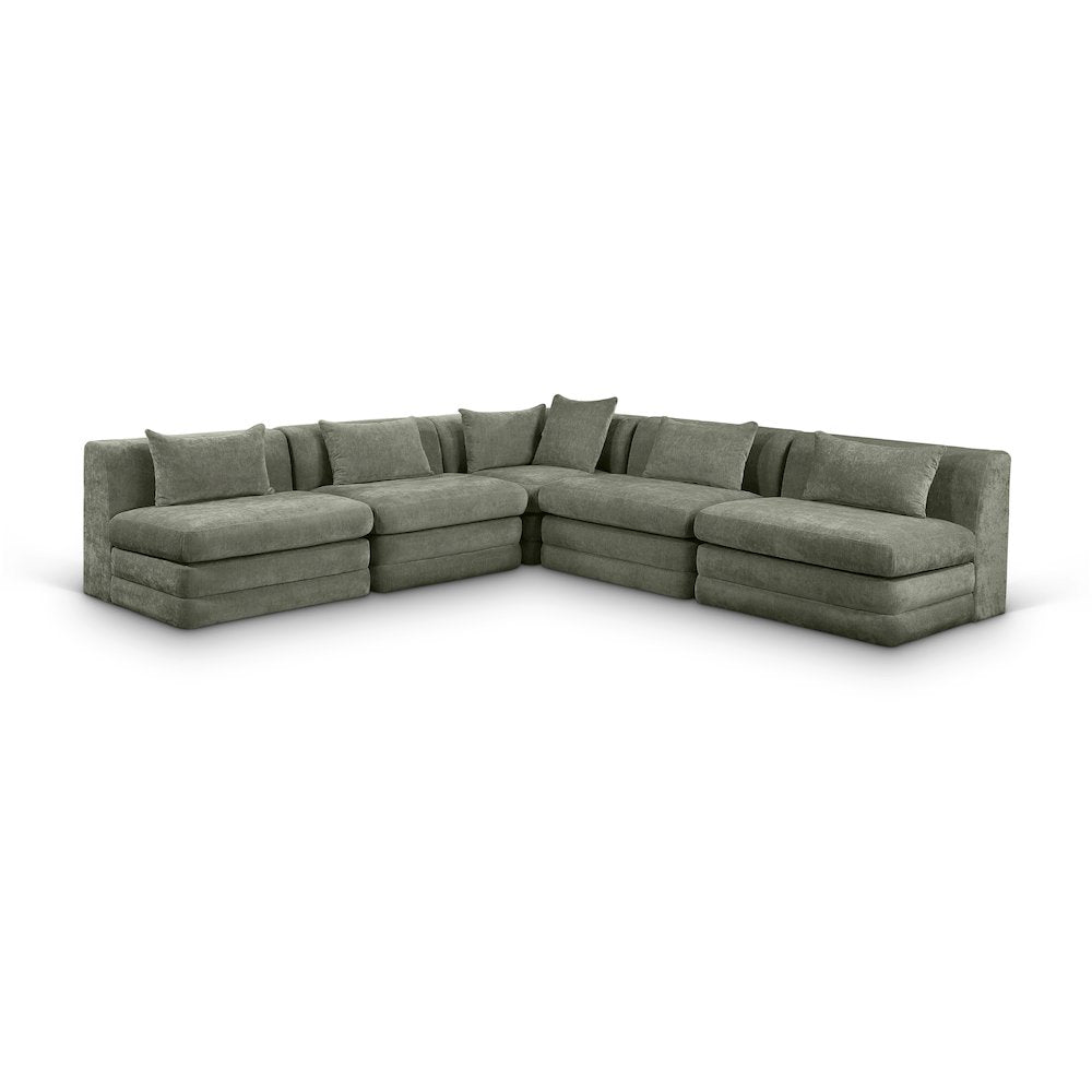 Stellar 114" Green Chenille Fabric Upholstered 5Pc. Modular Sectional