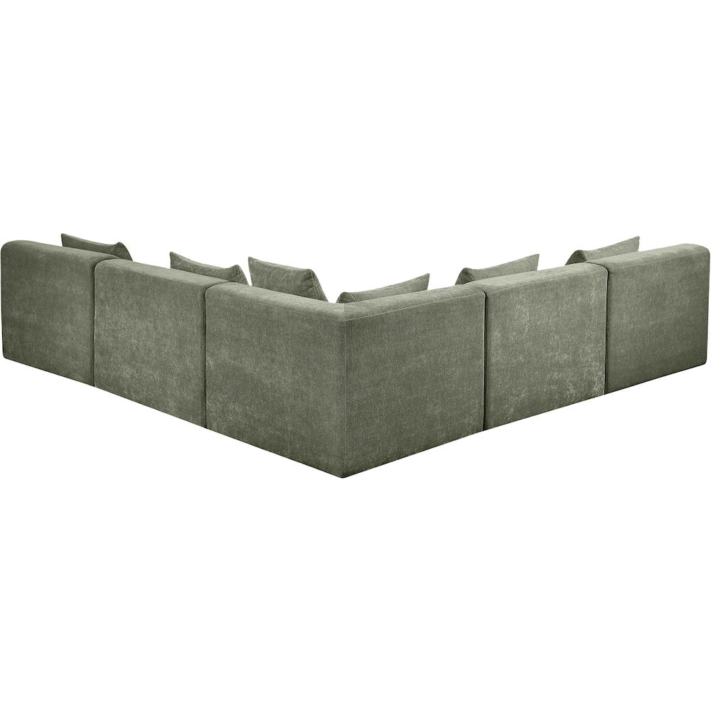 Stellar 114" Green Chenille Fabric Upholstered 5Pc. Modular Sectional