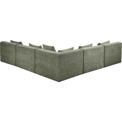 Stellar 114" Green Chenille Fabric Upholstered 5Pc. Modular Sectional