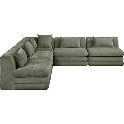 Stellar 114" Green Chenille Fabric Upholstered 5Pc. Modular Sectional