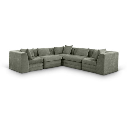Stellar 114" Green Chenille Fabric Upholstered 5Pc. Modular Sectional