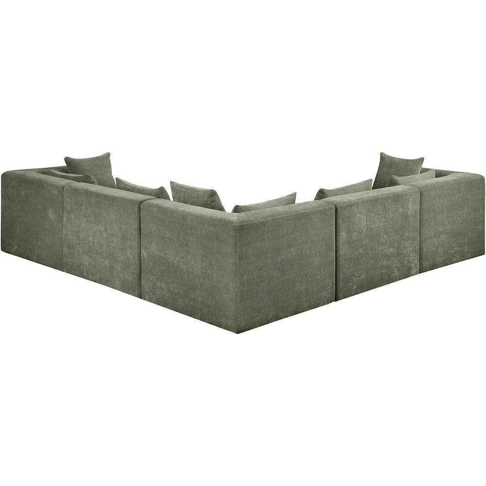 Stellar 114" Green Chenille Fabric Upholstered 5Pc. Modular Sectional