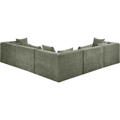 Stellar 114" Green Chenille Fabric Upholstered 5Pc. Modular Sectional