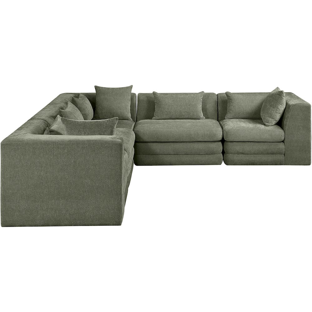 Stellar 114" Green Chenille Fabric Upholstered 5Pc. Modular Sectional