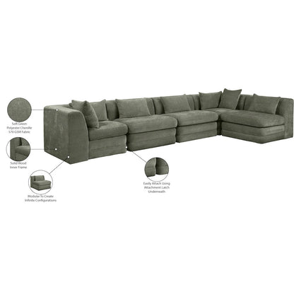 Stellar 152" Green Chenille Fabric Upholstered 5Pc. Modular Sectional