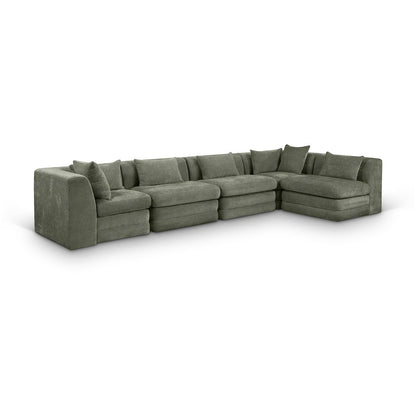 Stellar 152" Green Chenille Fabric Upholstered 5Pc. Modular Sectional