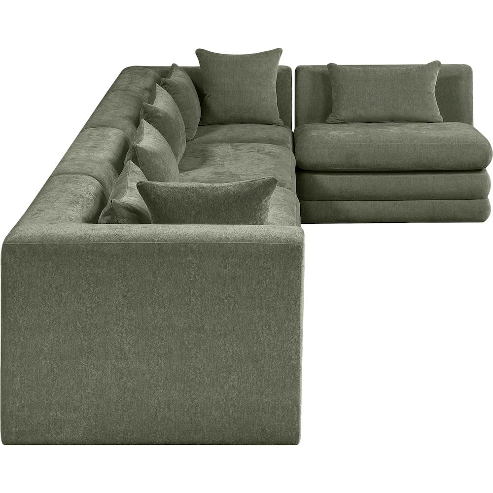 Stellar 152" Green Chenille Fabric Upholstered 5Pc. Modular Sectional