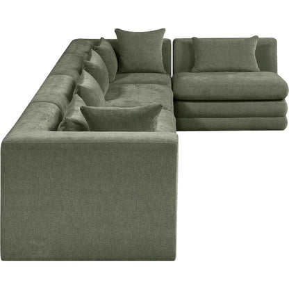 Stellar 152" Green Chenille Fabric Upholstered 5Pc. Modular Sectional