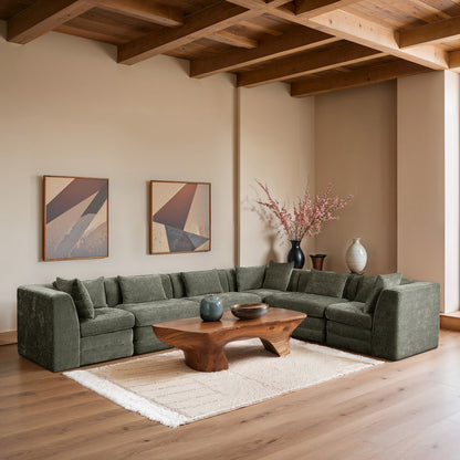 Stellar 152" Green Chenille Fabric Upholstered 6Pc. Modular Sectional