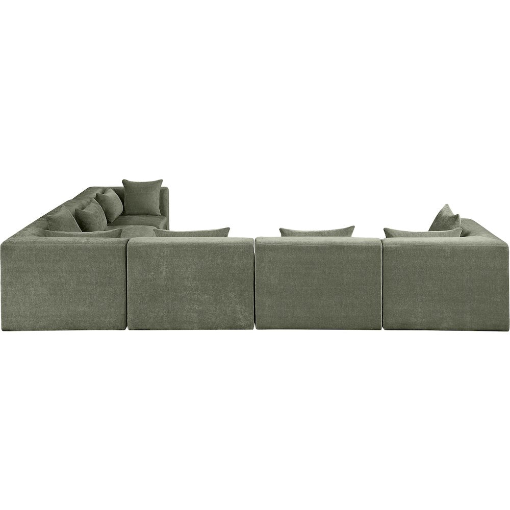 Stellar 152" Green Chenille Fabric Upholstered 6Pc. Modular Sectional