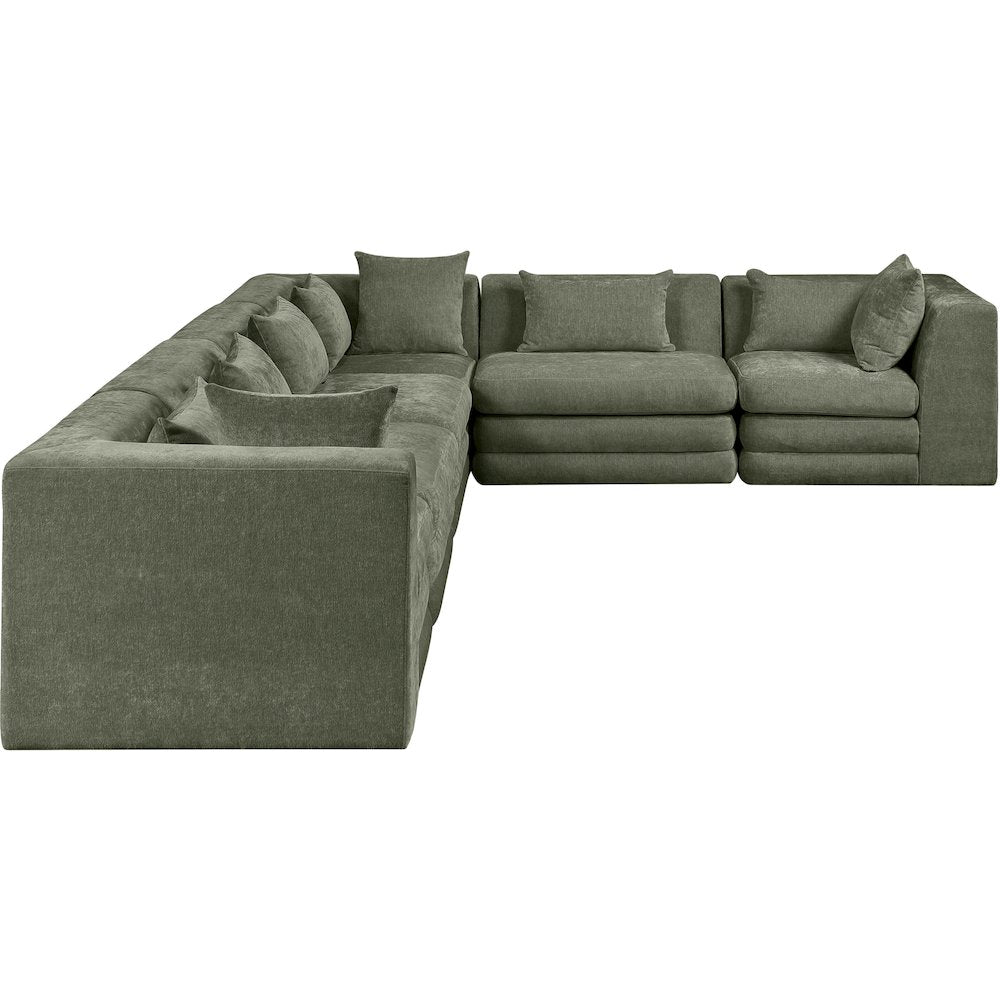 Stellar 152" Green Chenille Fabric Upholstered 6Pc. Modular Sectional