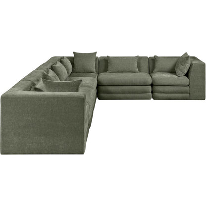 Stellar 152" Green Chenille Fabric Upholstered 6Pc. Modular Sectional