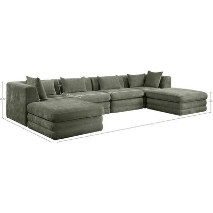 Stellar 152" Green Chenille Fabric Upholstered 6Pc. Modular Sectional