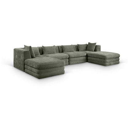 Stellar 152" Green Chenille Fabric Upholstered 6Pc. Modular Sectional