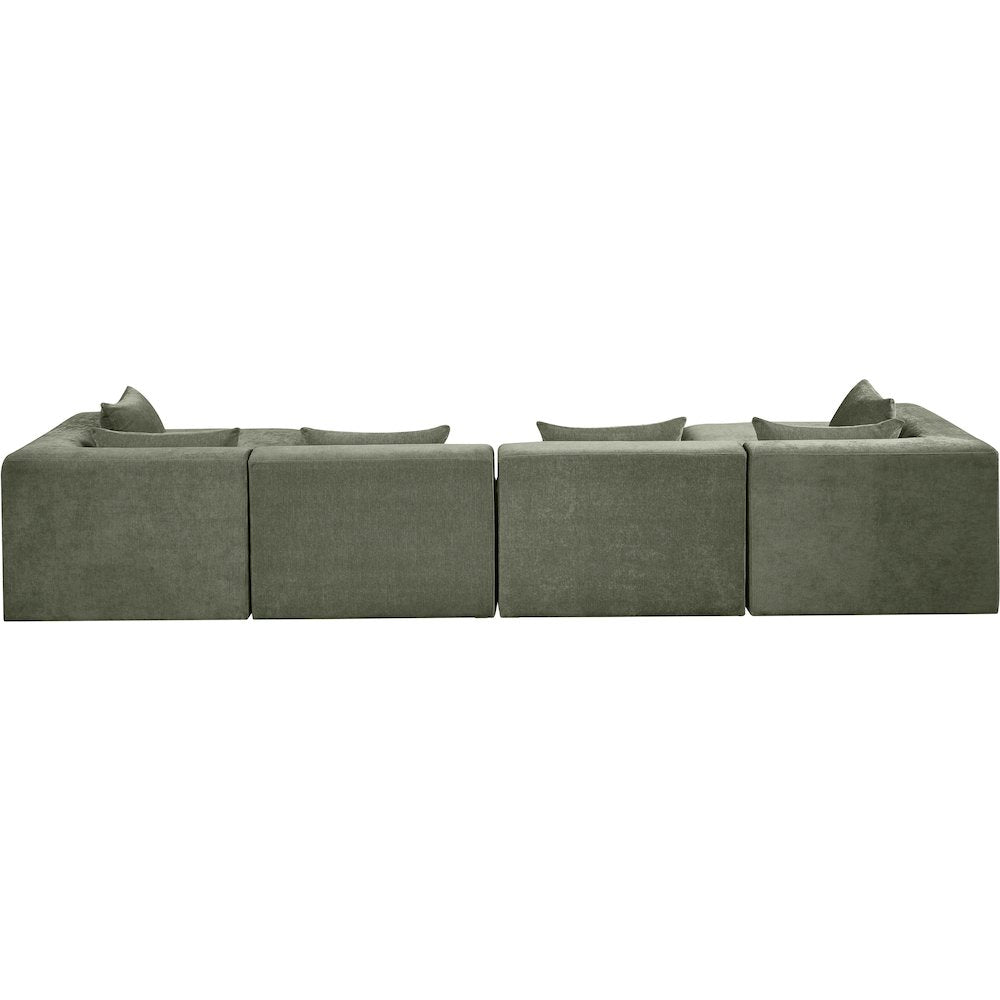 Stellar 152" Green Chenille Fabric Upholstered 6Pc. Modular Sectional