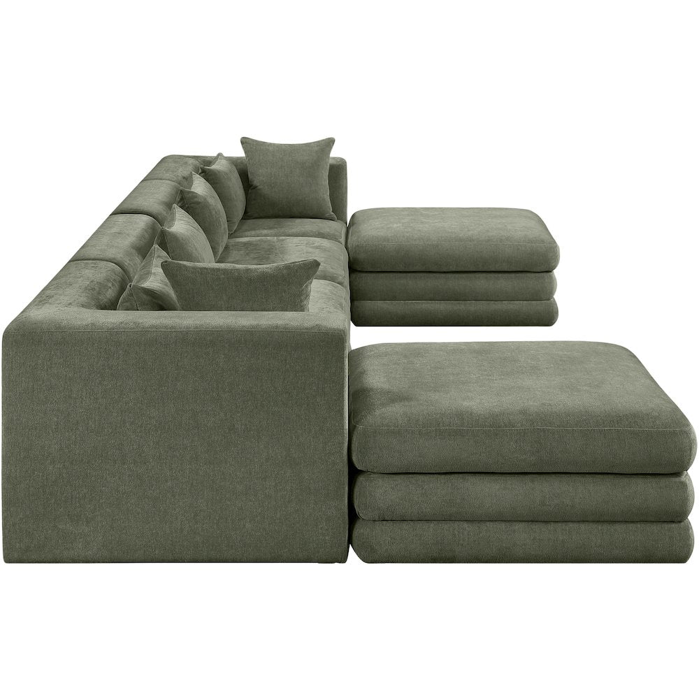 Stellar 152" Green Chenille Fabric Upholstered 6Pc. Modular Sectional