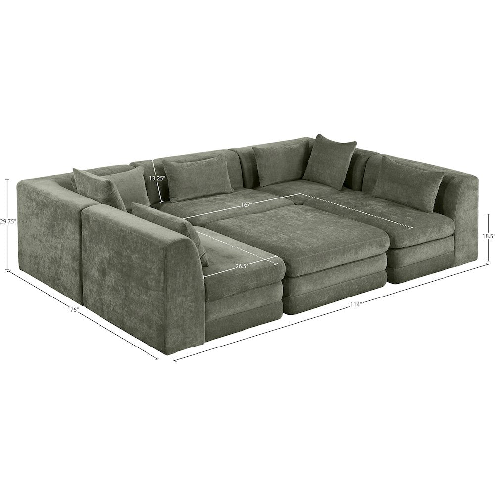 Stellar 114" Green Chenille Fabric Upholstered 6Pc. Modular Sectional