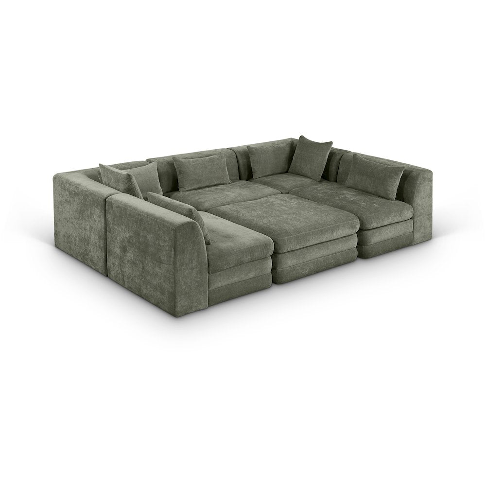 Stellar 114" Green Chenille Fabric Upholstered 6Pc. Modular Sectional