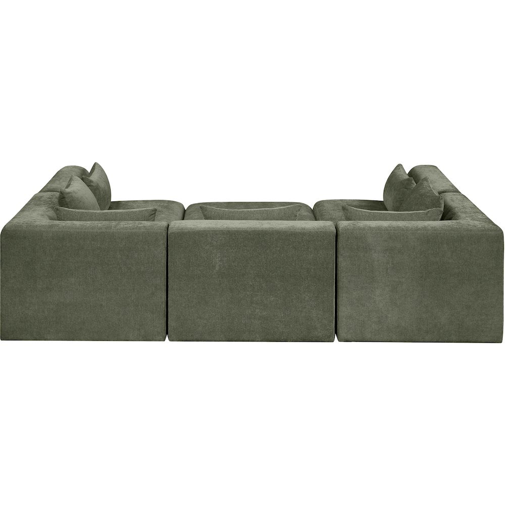 Stellar 114" Green Chenille Fabric Upholstered 6Pc. Modular Sectional