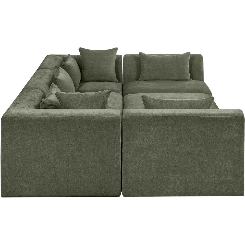 Stellar 114" Green Chenille Fabric Upholstered 6Pc. Modular Sectional