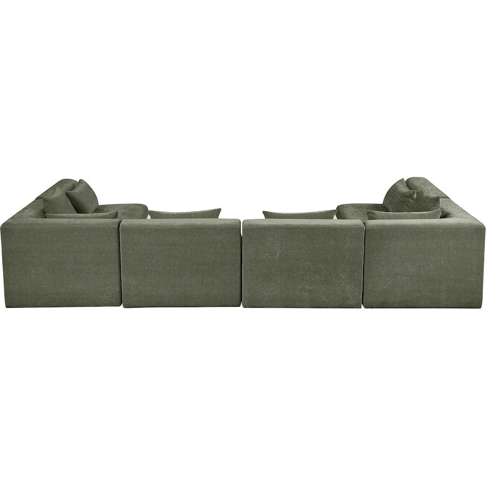 Stellar 152" Green Chenille Fabric Upholstered 6Pc. Modular Sectional