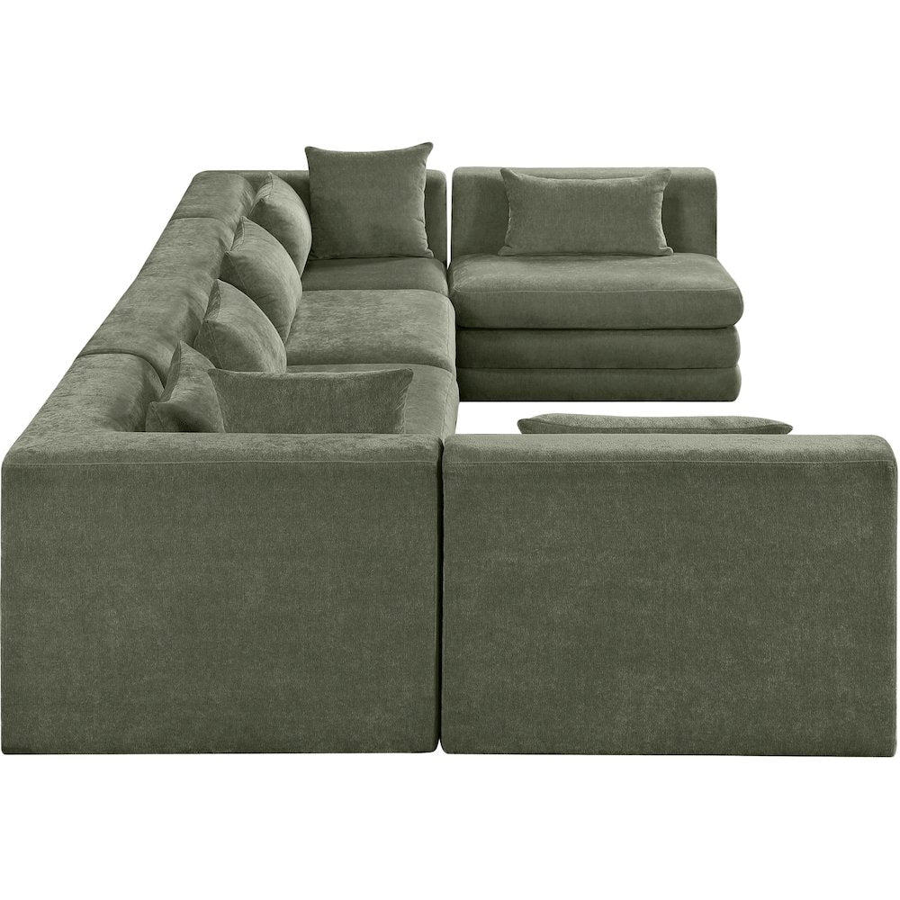 Stellar 152" Green Chenille Fabric Upholstered 6Pc. Modular Sectional