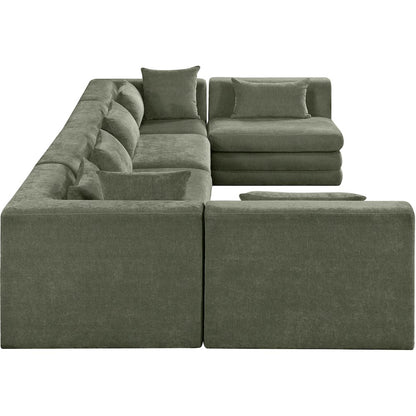 Stellar 152" Green Chenille Fabric Upholstered 6Pc. Modular Sectional