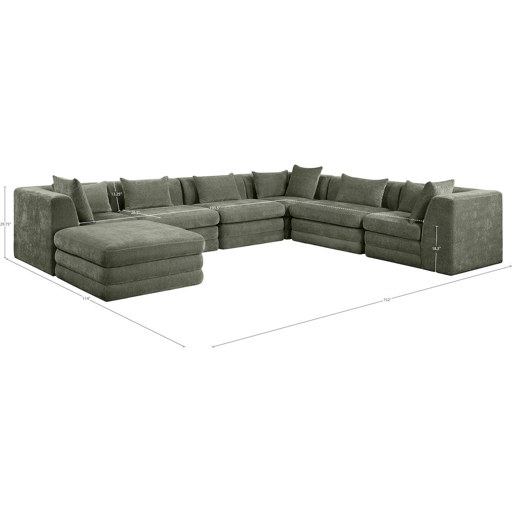 Stellar 152" Green Chenille Fabric Upholstered 7Pc. Modular Sectional