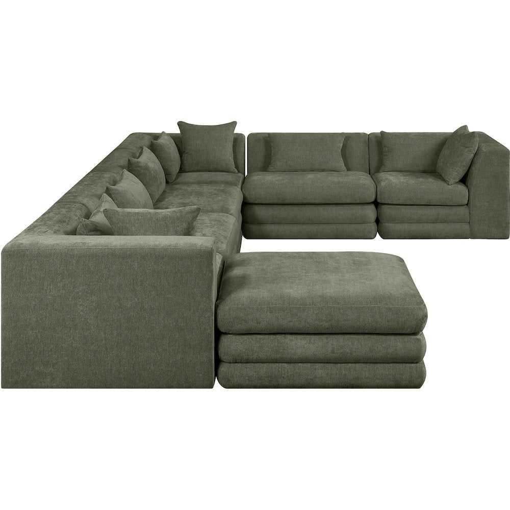 Stellar 152" Green Chenille Fabric Upholstered 7Pc. Modular Sectional
