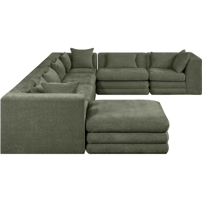 Stellar 152" Green Chenille Fabric Upholstered 7Pc. Modular Sectional