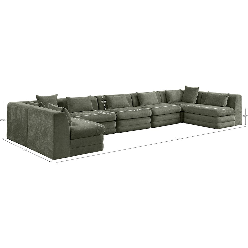 Stellar 190" Green Chenille Fabric Upholstered 7Pc. Modular Sectional