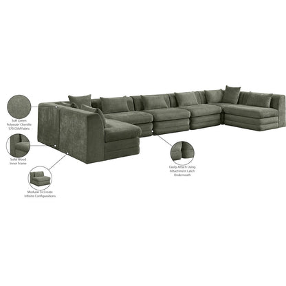 Stellar 190" Green Chenille Fabric Upholstered 7Pc. Modular Sectional