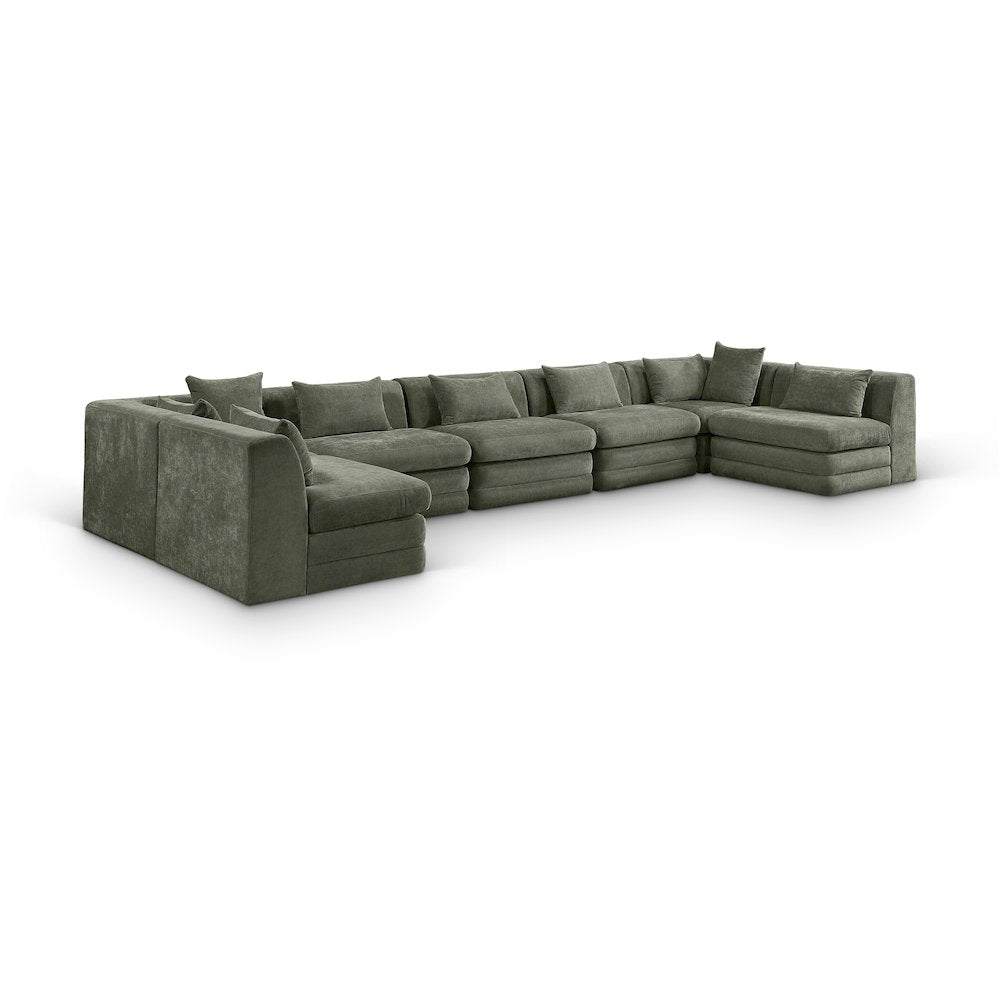 Stellar 190" Green Chenille Fabric Upholstered 7Pc. Modular Sectional
