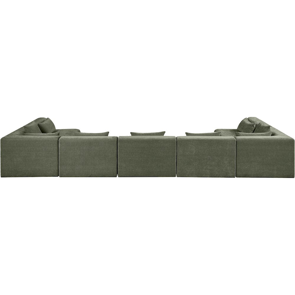 Stellar 190" Green Chenille Fabric Upholstered 7Pc. Modular Sectional