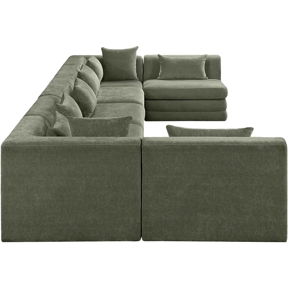 Stellar 190" Green Chenille Fabric Upholstered 7Pc. Modular Sectional
