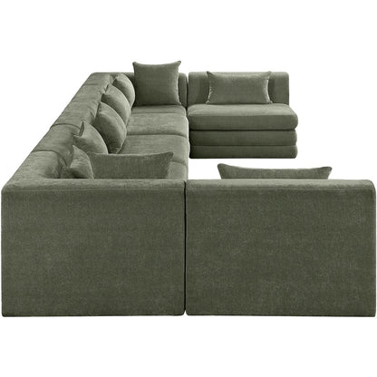 Stellar 190" Green Chenille Fabric Upholstered 7Pc. Modular Sectional