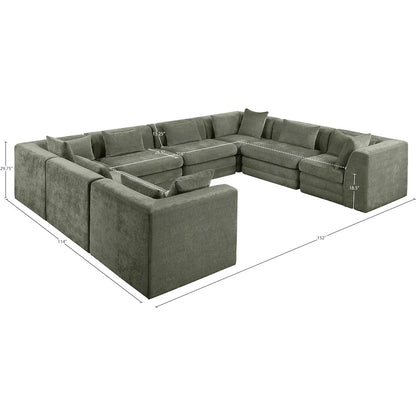 Stellar 152" Green Chenille Fabric Upholstered 8Pc. Modular Sectional