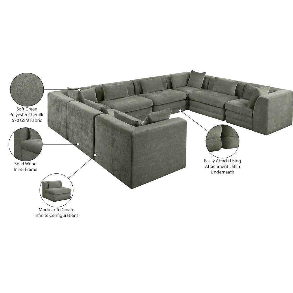 Stellar 152" Green Chenille Fabric Upholstered 8Pc. Modular Sectional