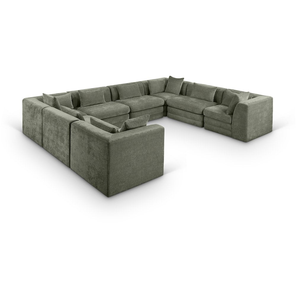 Stellar 152" Green Chenille Fabric Upholstered 8Pc. Modular Sectional