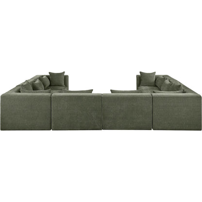 Stellar 152" Green Chenille Fabric Upholstered 8Pc. Modular Sectional