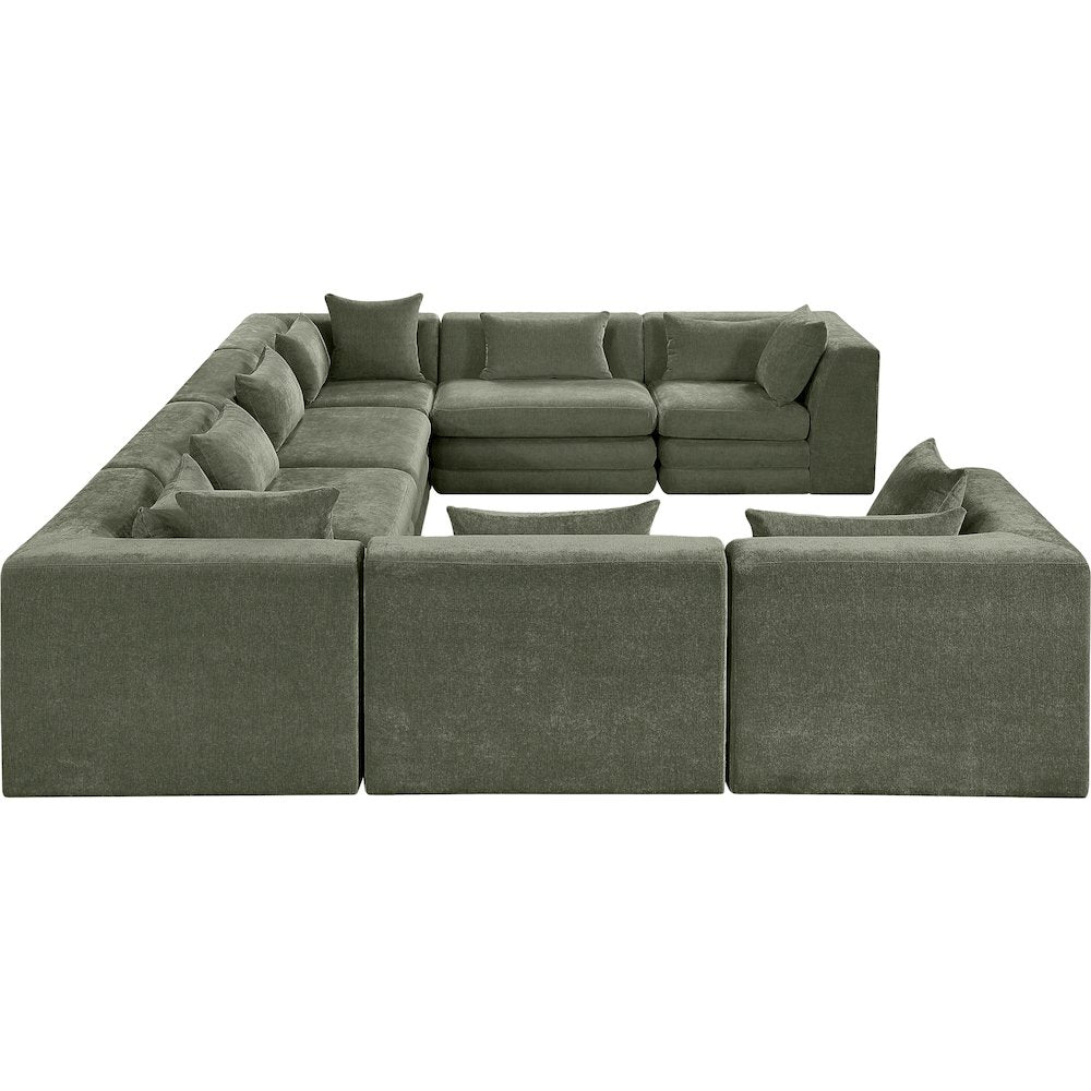 Stellar 152" Green Chenille Fabric Upholstered 8Pc. Modular Sectional