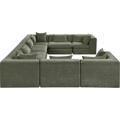 Stellar 152" Green Chenille Fabric Upholstered 8Pc. Modular Sectional