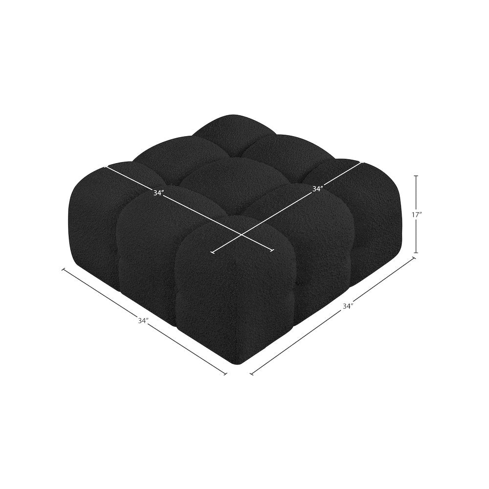 Ames Black Boucle Fabric Ottoman