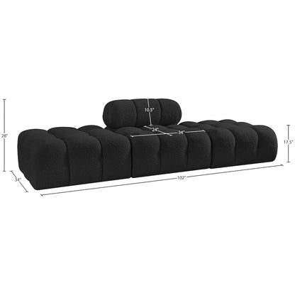 Ames 102" Black Boucle Fabric Upholstered 3pc. Modular Sofa
