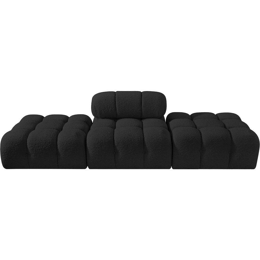 Ames 102" Black Boucle Fabric Upholstered 3pc. Modular Sofa