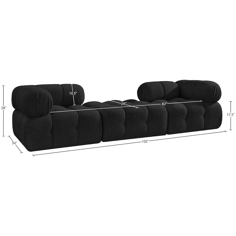 Ames 102" Black Boucle Fabric Upholstered 3pc. Modular Sofa