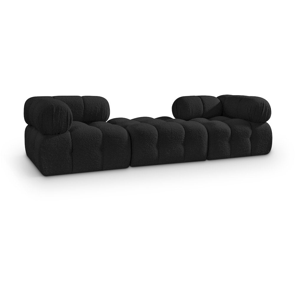 Ames 102" Black Boucle Fabric Upholstered 3pc. Modular Sofa