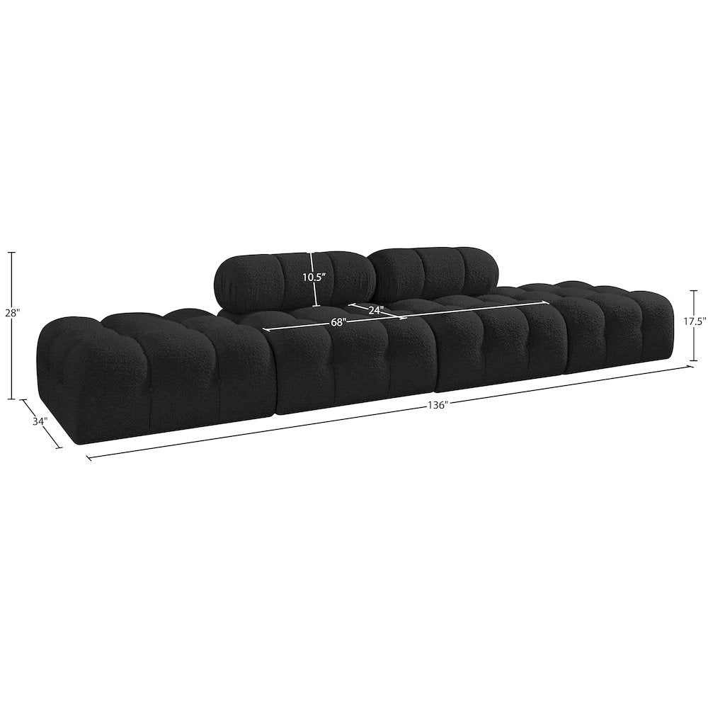 Ames 136" Black Boucle Fabric Upholstered 4pc. Modular Sofa