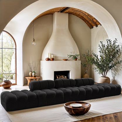 Ames 170" Black Boucle Fabric Upholstered 5pc. Modular Sofa